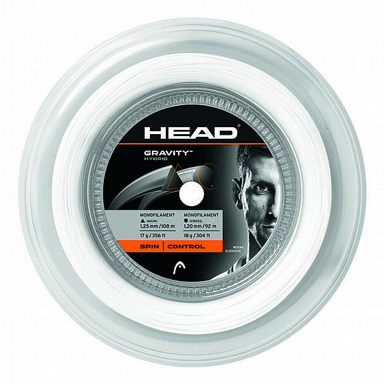 Head Gravity Hybrid String Reel 200m - White, Grey